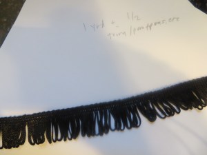 Fancy top-tier trim for Anna cape.