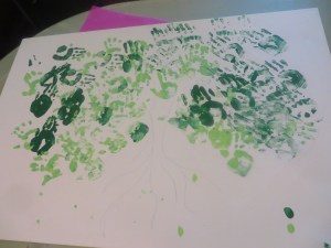 Handprints in designated area.