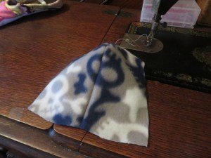 Two hat panels sewn together and turned right-side out.