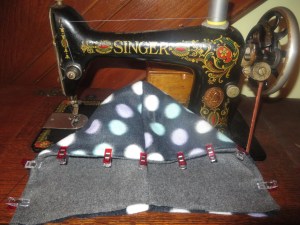 Hoods pinned and ready to top-stitch.