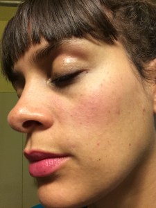 Close up of me wearing the makeup made in this tutorial.  (I think you can see the gold on my eye a little better here.)